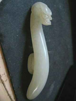 Antique Chinese Qing Dynasty Carved Jade Dragon Figural Belt Hook
