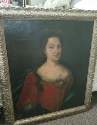 Large Antique Fine Oil 19th Century Portrait Lady
