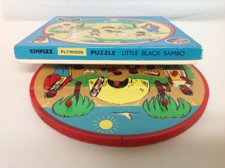Vintage Simplex Round Little Black Sambo Wood Puzzle W/Box.  Holland - 1960 ' s 3