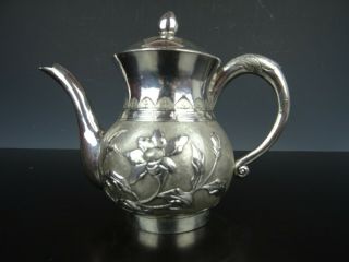 Chinese Solid Silver Teapot&cover - Flowers - 19th C.  Marked