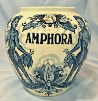 Vintage Amphora Delft Tobacco Humidor Porcelain Jar Made In Holland