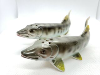 Vintage Northern Pike Fish Salt And Pepper Shaker Set Japan 4.  5 "