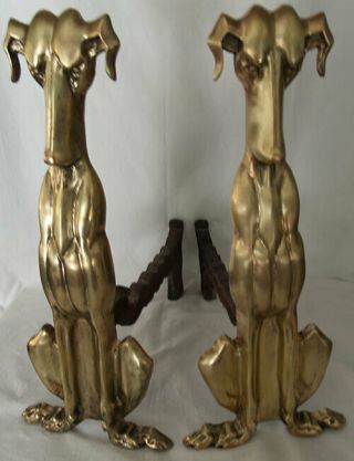 Solid Brass Hound Dogs Fireplace Andirons 1930 Nashville Tennessee Antique