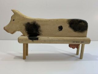 American Early Vintage Folk Art Carving Of A Cow By Nancy Thomas Dated 89