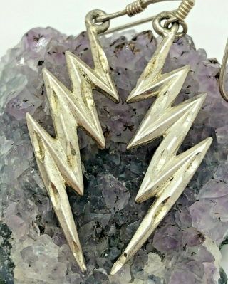 Vintage Sterling Silver Zig Zag Lightning Bolt Dangle Earrings 3 Grams Signed