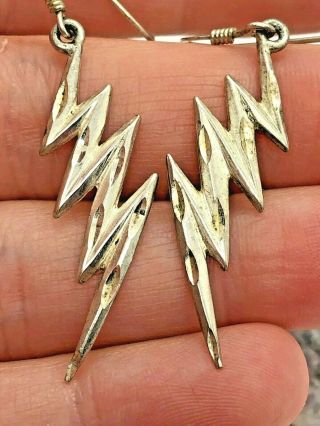 Vintage Sterling Silver Zig Zag Lightning Bolt Dangle Earrings 3 Grams Signed 3