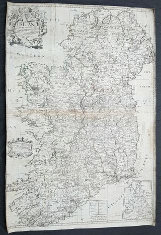 1712 John Senex Large Antique Map Of Ireland
