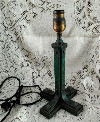 Antique Bronze Arts And Crafts Mission Table Lamp 1880 - 1920