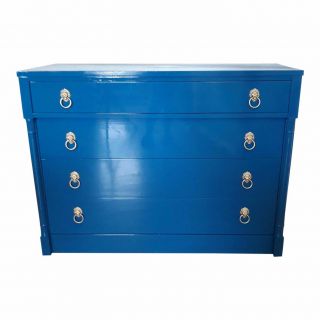 Royal Blue Glossy Lacquered Hollywood Regency Rway Dresser Or Chest