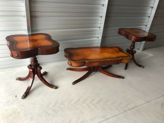 Three Piece Clover Drum Table 2 End Tables And Coffee Table ‘leather’ Eagle Claw