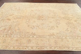Antique Muted Geometric Tabriiz Area Rug Distressed Hand - Knotted Wool Carpet 6x9