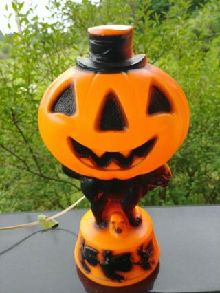 Vtg 14 " Empire Pumpkin Head Top Hat Black Cat Witch Halloween Blow Mold Skull