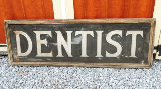 1910s Antique Vtg 58 " Dentist Trade Sign Sand Painted Tin Primitive Wood Frame