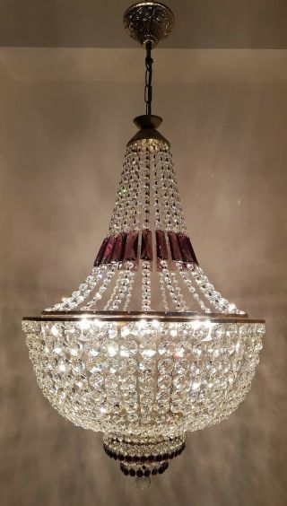 Antique Vintage Brass & Crystals French Giant Chandelier Lighting Ceiling Lamp