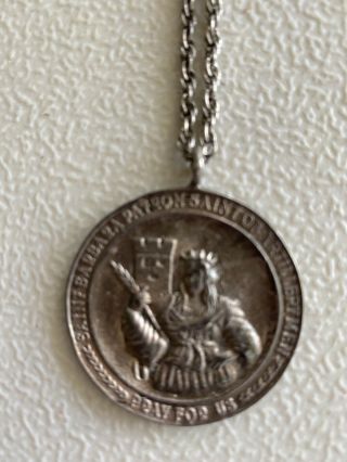 Vintage Sterling Silver St.  Barbara Patron Saint Of Artillerymen Medal