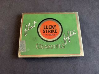 Vintage Lucky Strike Flat Fifties Cigarette Collectible Tin