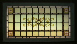 Victorian English Leaded Stained Glass Window Hand Painted Transom 35 " X 19 "