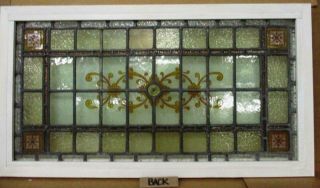 VICTORIAN ENGLISH LEADED STAINED GLASS WINDOW Hand Painted Transom 35 