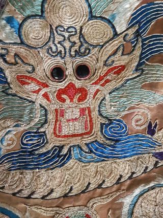 Antique Qing Dynasty Dragon Richly Embroidered Silk Robe (part).