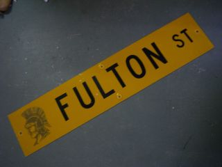 Vintage Fulton St Street Sign 42 " X 9 " Black Lettering On Yellow