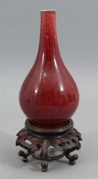 Small Antique 19thc Chinese Sang De Boeuf Flambe Glaze Porcelain Vase & Stand Nr