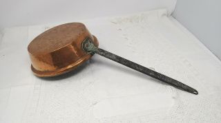 Vintage Long Handled Hammered Copper & Cast Iron Saute Pot Pan Saucepan 19.  25 "