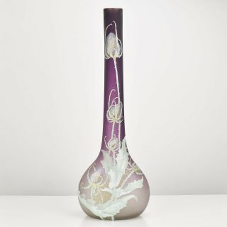Monumental Antique French Legras Montjoye Enameled Art Glass Vase Art Nouveau