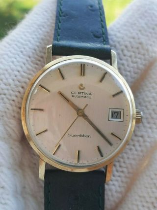 Vintage Certina Automatic Blue Ribbon 14k Solid Gold Cal.  25 - 651 Ref.  5809 164