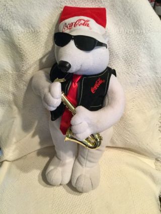 Vtg.  Coca - Cola 1990’s Christmas Dancing Animated Jazz Sax White Polar Bear Vguc