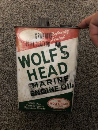Vintage Wolfs Head Wolf Marine Engine Oil Not Gas 1 Gallon Lead Spout Can