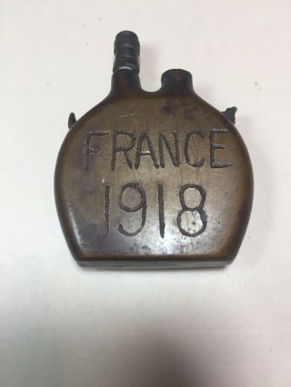 Vintage Wwi Era Brass Trench Art Lighter 1918 France Masons Logo L@@k