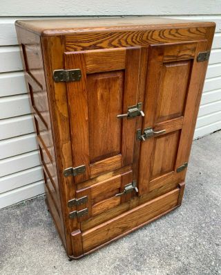 Antique Oak Icebox Ice Box Raised Paneling 33 " X48 " Belding Michigan