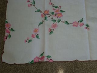 Vintage Hand Embroidered Tablecloth Gorgeous Pink Flowers Stunning