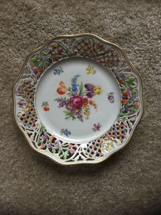 Vintage Hand Painted Reticulate Floral Plate Schumann Bavaria Germany - Us Zone