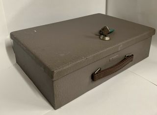 Vintage Metal Safe Lock Box Heat/fireproof Johns - Manville With Key