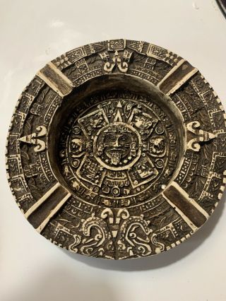 Vtg Aztec Mayan Mexican Sun Design Stone Cigarette Ashtray
