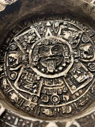 Vtg Aztec Mayan Mexican Sun Design Stone Cigarette Ashtray 2