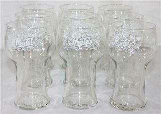 Vintage Pepsi Cola Set Of 9 Clear Glass W/ White Logo Drinking Glasses
