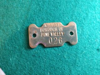 Vtg.  (pine Valley Golf Club) Borough Of Pine Valley Brass Dog License Tag