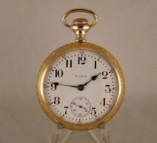 Antique Elgin " Veritas " 23j 14k Gold Filled Open Face 18s Railroad Pocket Watch