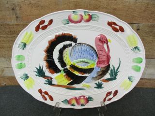 Vintage Thanksgiving Turkey Platter Large 19 " X 14 - 1/2 " Embossed Japan