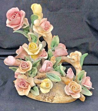 Vintage Signed Hand Made Capodimonte Variety Of Flowers Italy Porcelain Marked