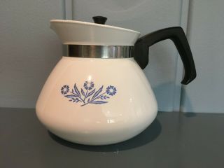 Vintage 6 Cup Blue Cornflower Corning Ware Coffee Tea Pot With Prong Lid