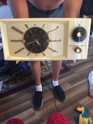 Vintage Westinghouse Tube Clock Am Radio H669t5 Ivory Art Deco Atomic Retro
