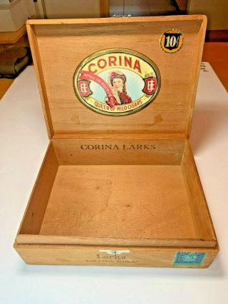 Vintage Wooden Dovetail " Corina Larks Extra Mild " 10 Cent Cigar Box Ex
