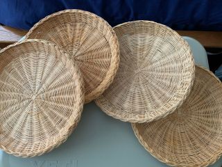 Set (4) Vtg Retro Woven Wicker Rattan Bamboo Paper Plate Holders Picnic Camp