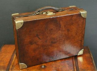 Quality English Antique Leather & Brass Cartridge Case