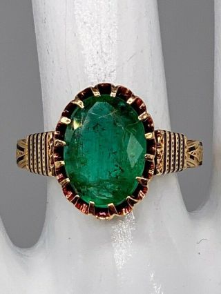 Antique Victorian 1880s $5000 4ct Colombian Emerald 14k Yellow Gold Ring