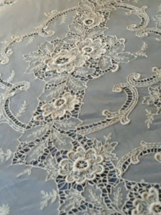 Antique Double size handmade French Normandy lace bed cover bedspread 2