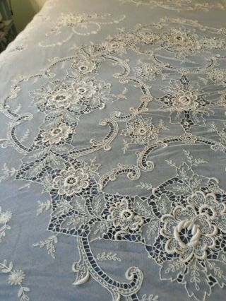 Antique Double size handmade French Normandy lace bed cover bedspread 3